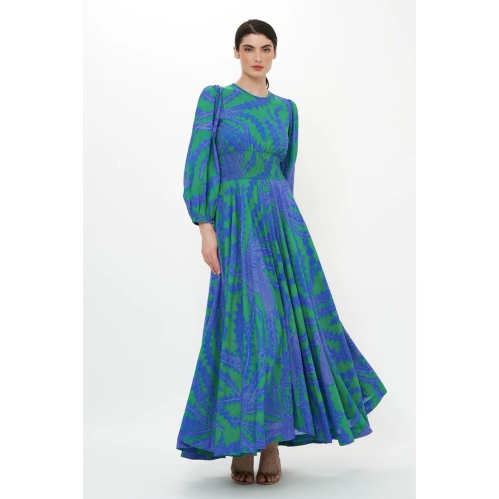 Oliphant Crew Neck Smocked Waist Maxi in Thistle Green XS - Picture 13 of 13